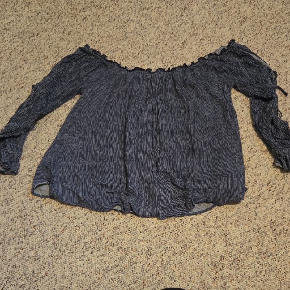 American Eagle Outfitters Blue Ruched Off-the-Shoulder Blouse